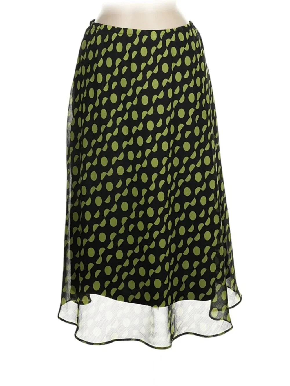 Polka Dot Midi Skirt Green Black Abstract Dots A-Line Flowy (8)